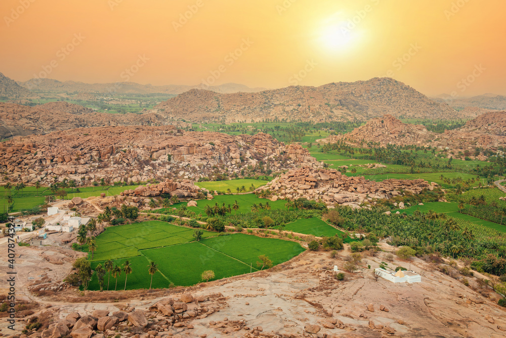 Undiscovered landscape around ancient Hampi city in India