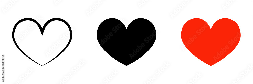 Collection of Heart icon, Symbol of Love Icon flat style modern design Isolated on white Background. Vector illustration. color editable Collection of Heart icon, Symbol of Love Icon flat style modern design Isolated on white Background. Vector illustration. color editable