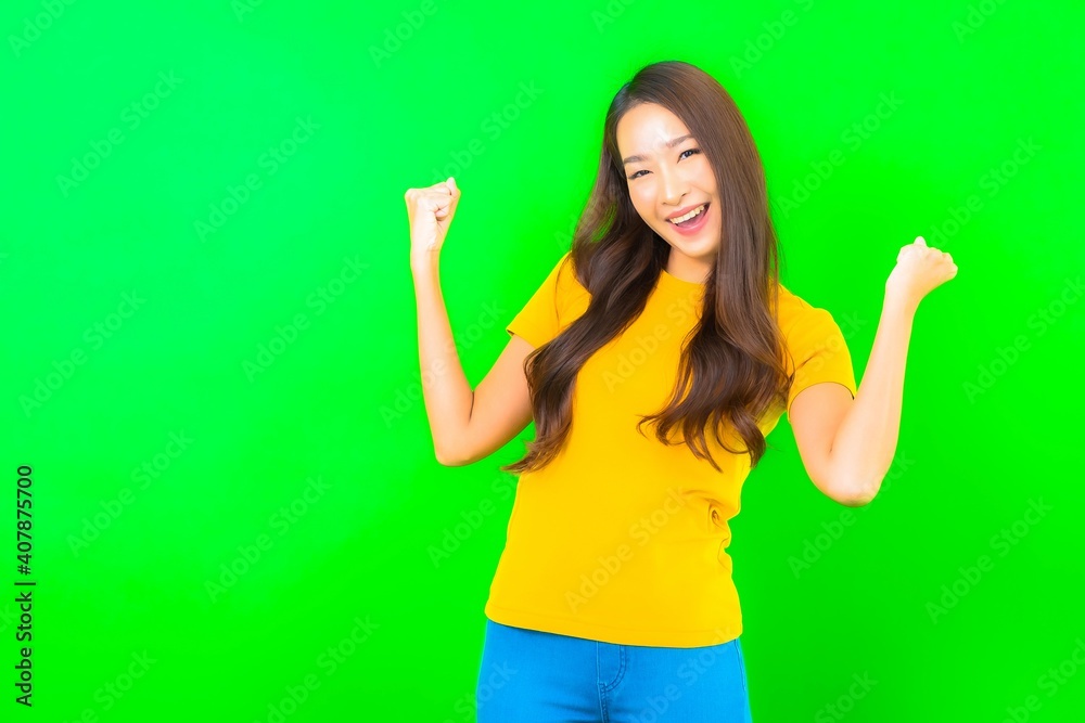 Portrait beautiful young asian woman smile with action