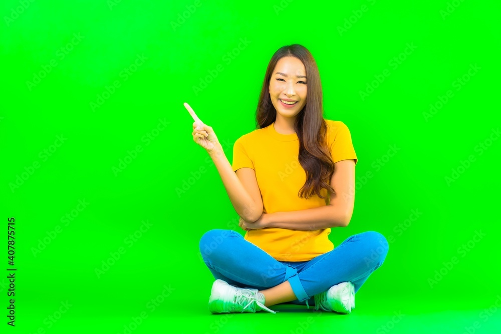 Portrait beautiful young asian woman smile with action Portrait beautiful young asian woman smile with action
