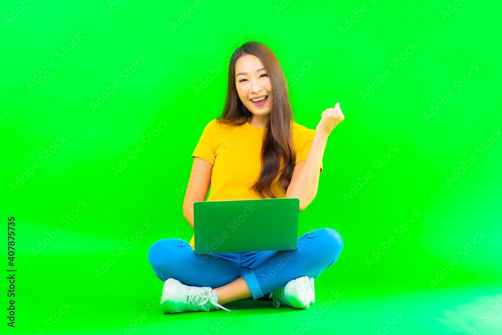 Portrait beautiful young asian woman use computer laptop Portrait beautiful young asian woman use computer laptop