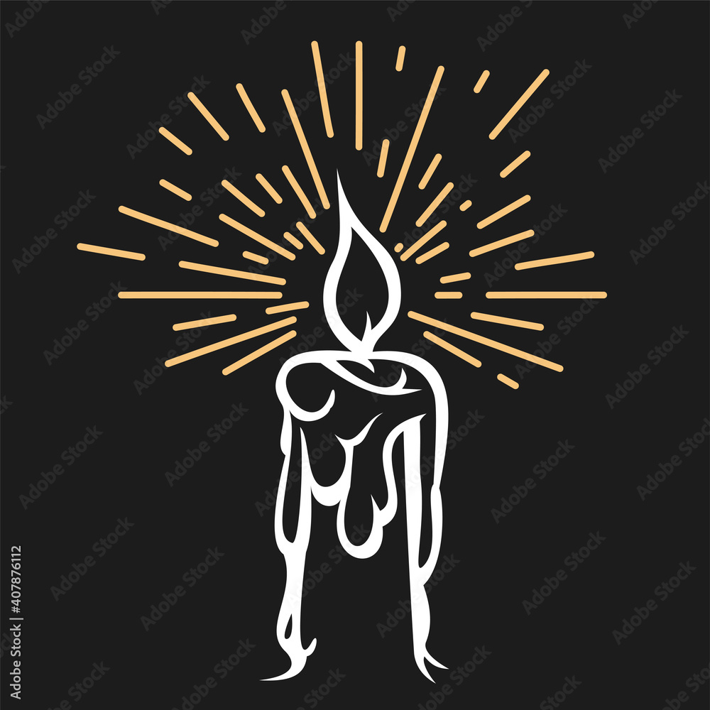 Hand drawn burning candles with rays in doodle sketch style isolated on black background. Cartoon vector illustration. Hand drawn burning candles with rays in doodle sketch style isolated on black background. Cartoon vector illustration.