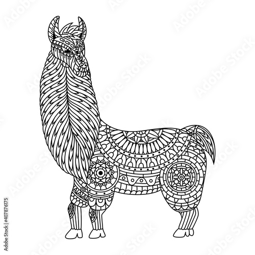 Hand drawn of ilama in zentangle style
