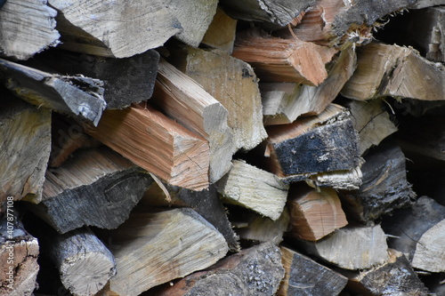 Closeup of stack of cut and split firewood