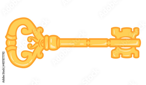 Hand drawn color cartoon key in retro vintage cartoon style isolated on white background. Vector illustration.