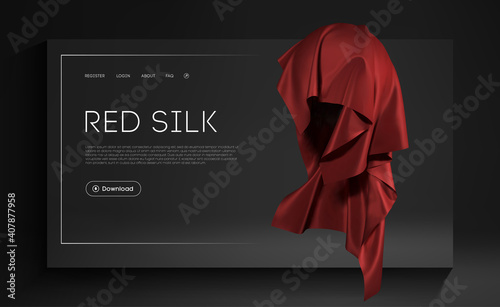 Mesh Red Silk on sphere realistic cover design. Red Fashion Background. Realistic 3d object Vector Illustration EPS 10.