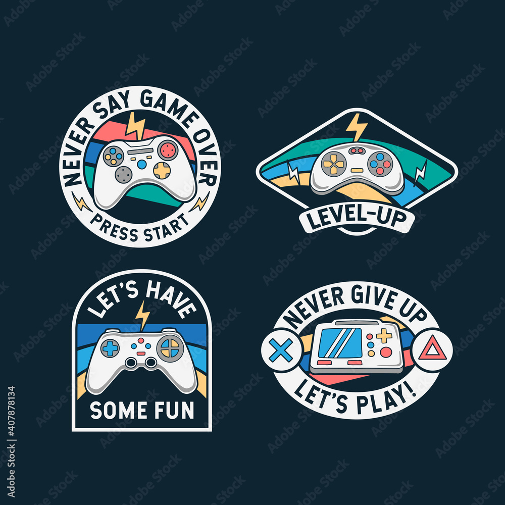 Set of gamepad badges, patches, emblems, badges and labels.