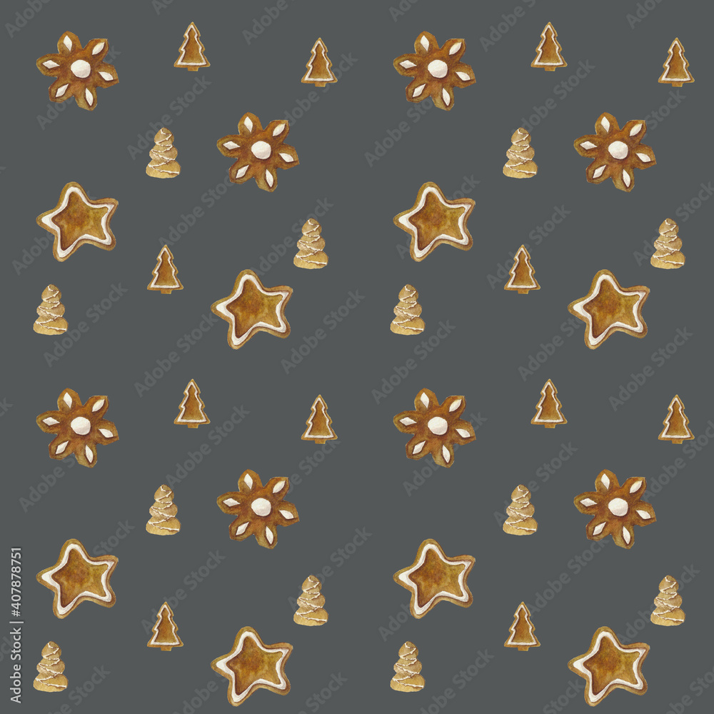 Watercolor seamless pattern with Christmas cookies Watercolor seamless pattern with Christmas cookies