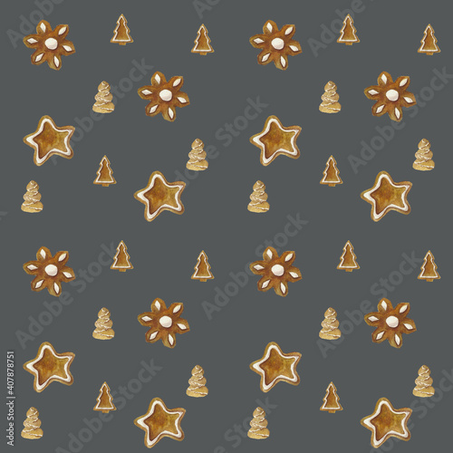 Watercolor seamless pattern with Christmas cookies