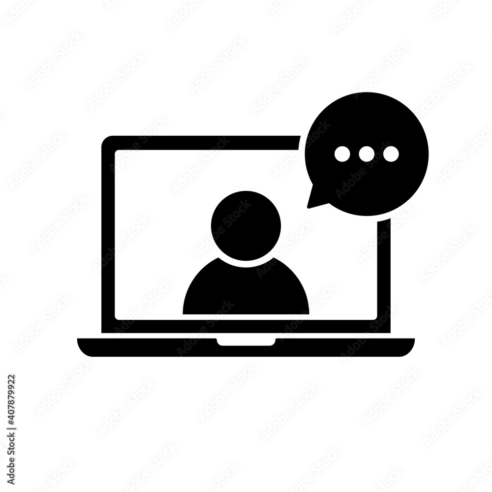 Laptop user chat vector icon. Video conference sign. Call center operator vector illustration. Online communication symbol. Laptop user chat vector icon. Video conference sign. Call center operator vector illustration. Online communication symbol.
