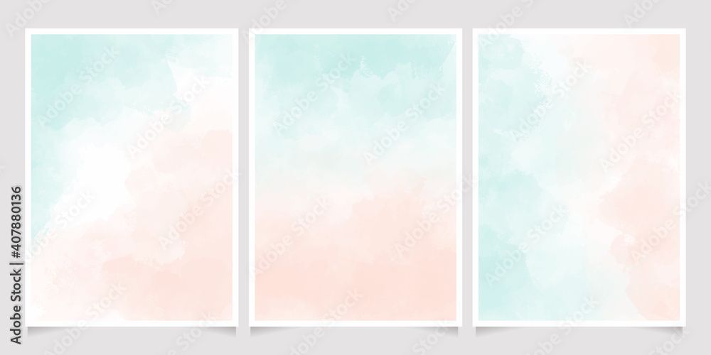 watercolor light green and old rose peach pink splash background for wedding or birthday invitation card template