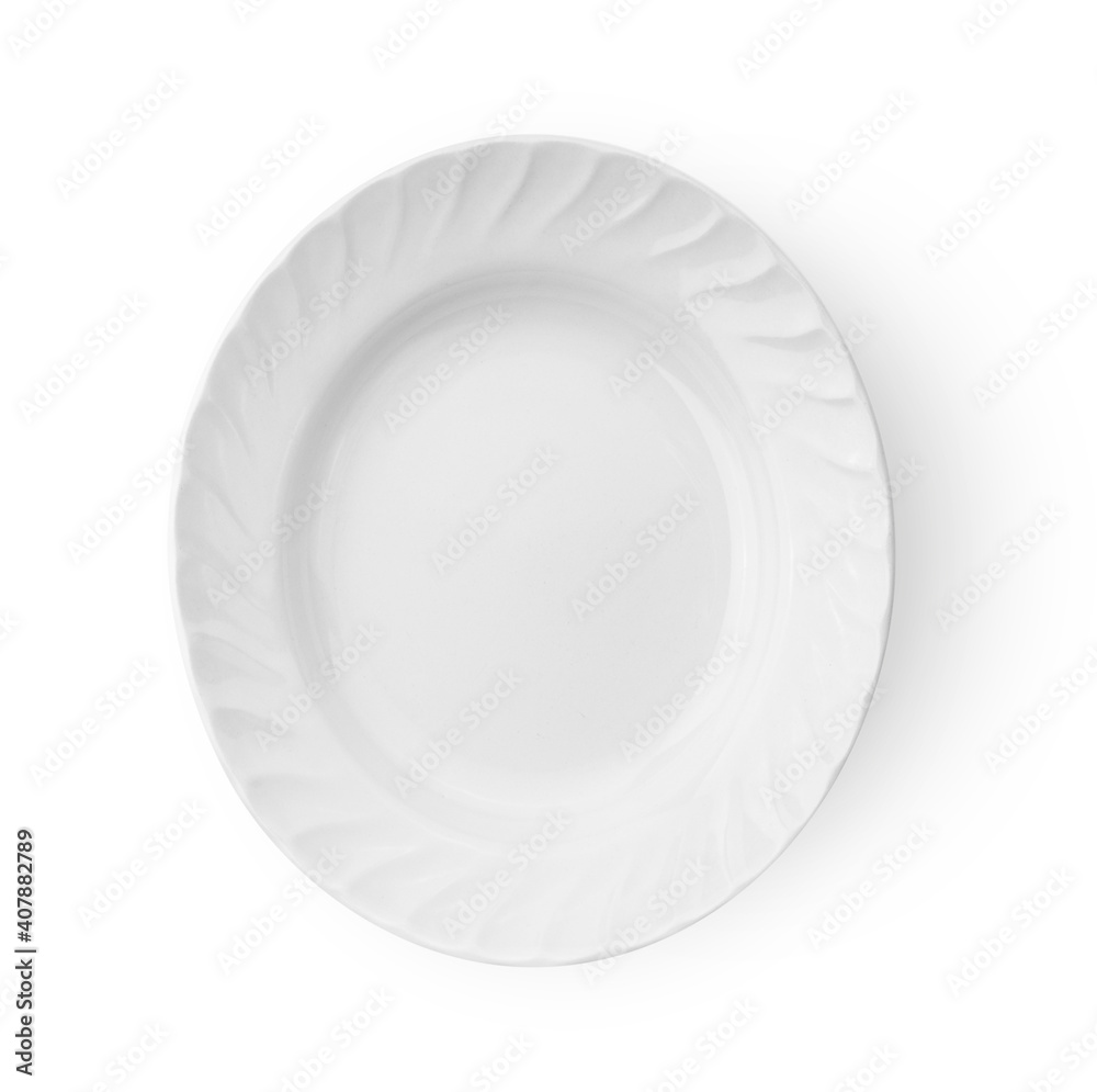 white ceramics plate on white background top view white ceramics plate on white background top view