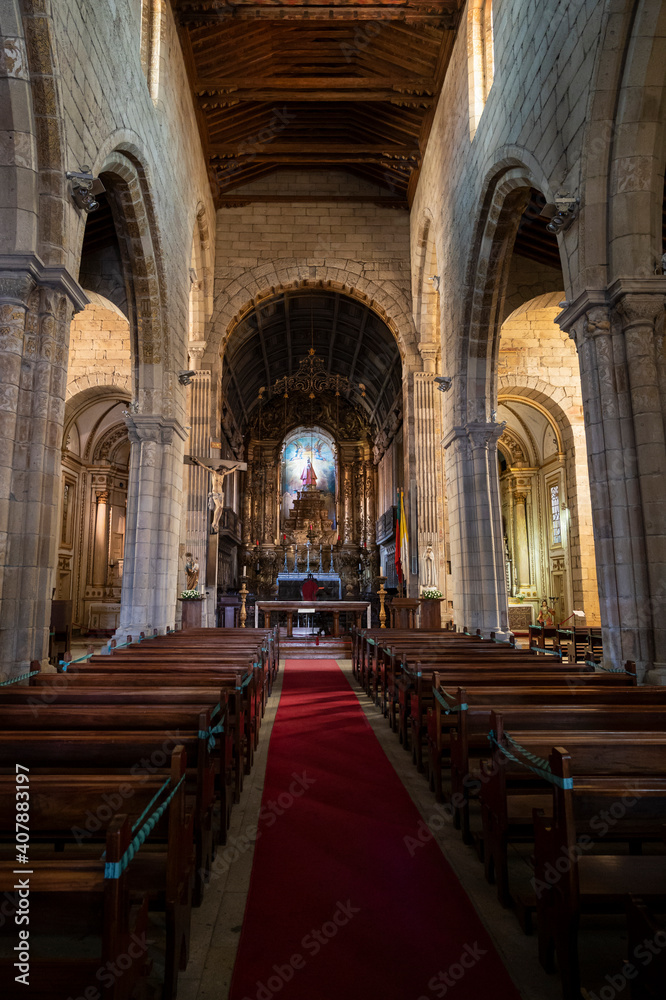 Interior of Nossa Senhora da Oliveira Church. Medieval building, with beautiful details and paintings on the walls.