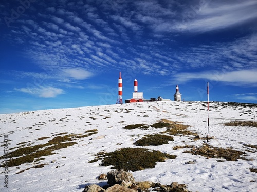 Lighthouse in the snowy mountains of Madrid