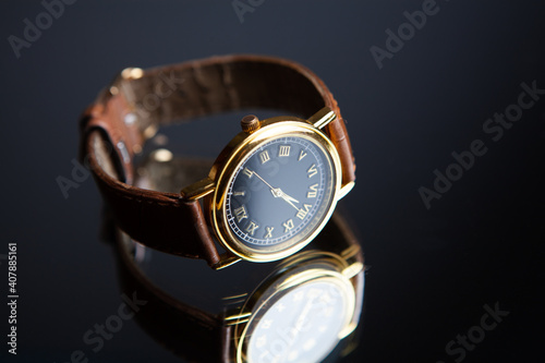 Elegant wrist watch close up