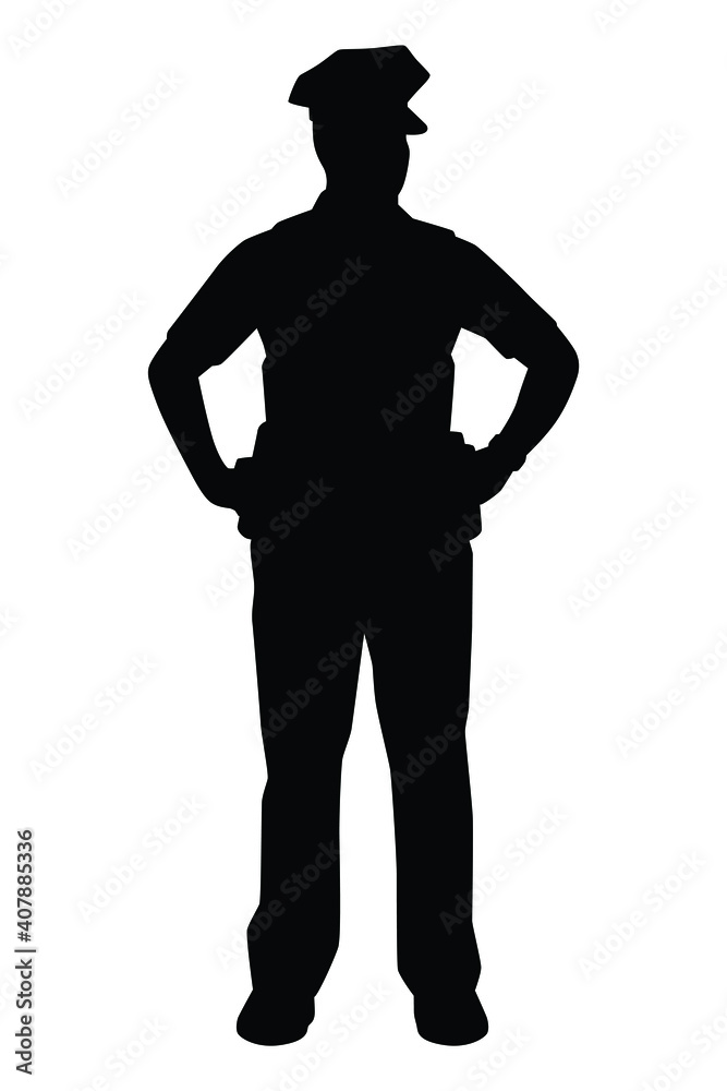 Policeman silhouette vector on white background, officer.