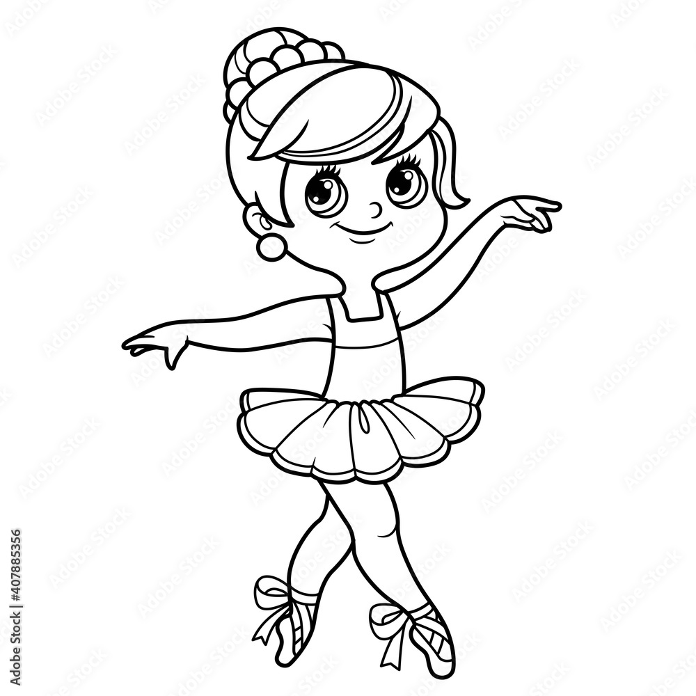 Beautiful ballerina girl in lush tutu and pointe shoes dancing outlined for coloring isolated on a white background Beautiful ballerina girl in lush tutu and pointe shoes dancing outlined for coloring isolated on a white background