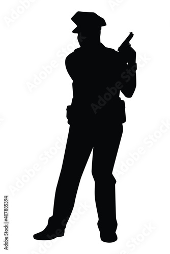 Policeman silhouette vector on white background, officer.