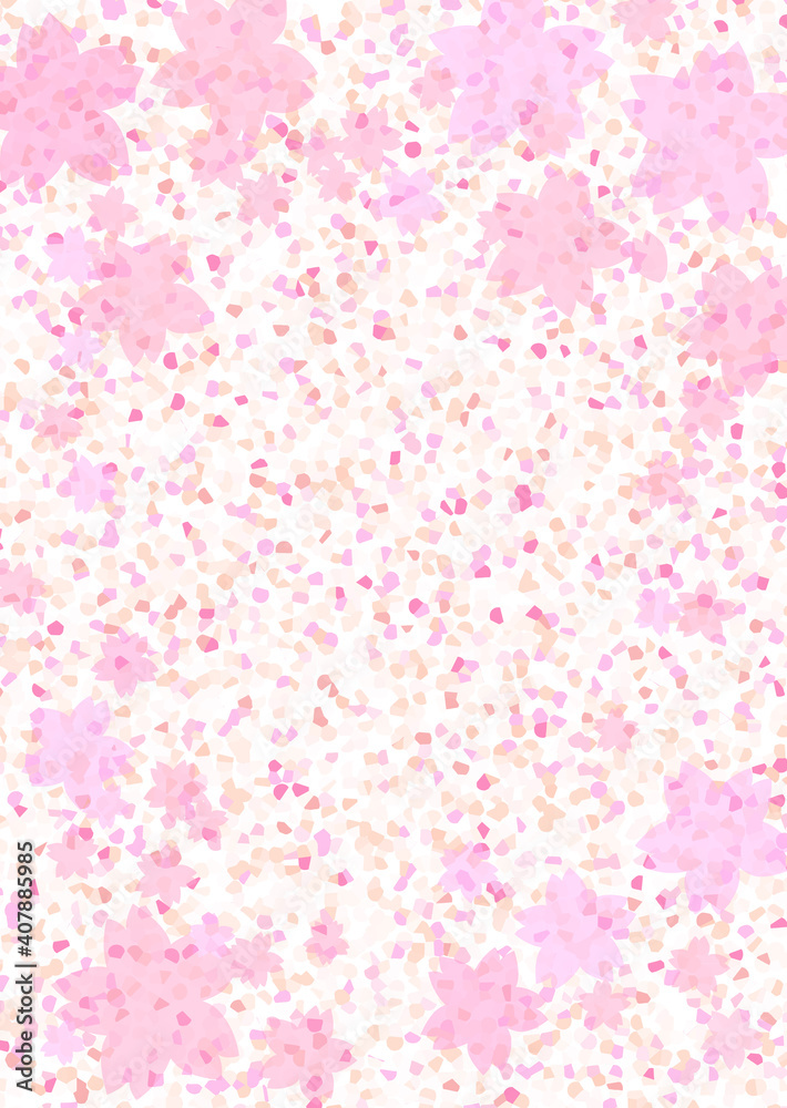 水玉模様と桜の背景素材01（縦型・A3/A4）
