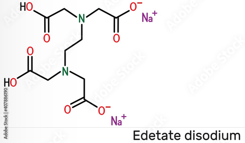 Disodium EDTA, edetate disodium,  disodium edetate,  molecule. It is diamine, is polyvalent chelating agent used to treat hypercalcemia. Skeletal chemical formula photo