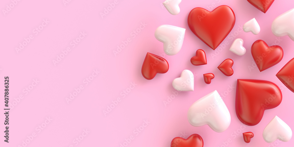 Red and pink hearts on a pink background. Valentine's Day. Red and pink hearts on a pink background. Valentine's Day.