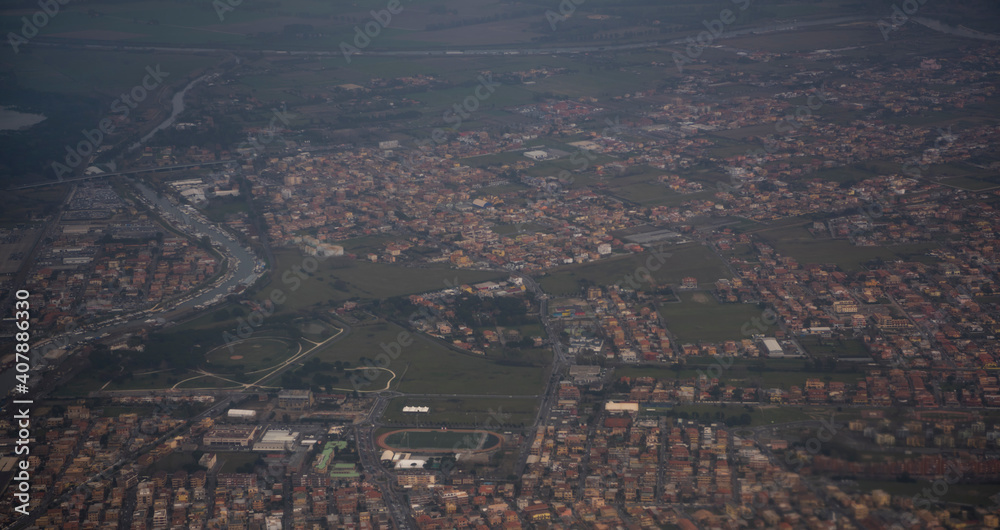   View of the city of Fiumicino from the aircraft