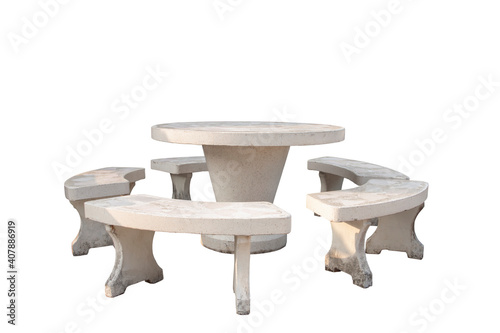 Set of Marble tables and chairs isolated on white background included clipping path.