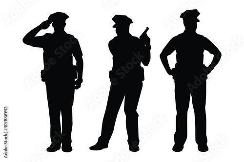 Photo Set of policeman silhouette vector on white background, officer.