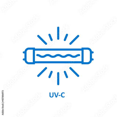 UV light sterilization icon, UV-c quartz light bulb for disinfection, ultraviolet lamp information sign, vector © Anna