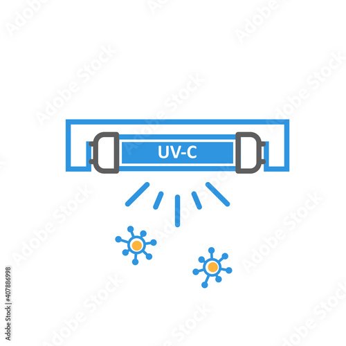 UV quartz light bulb for disinfection, ultraviolet lamp icon and viruses, vector