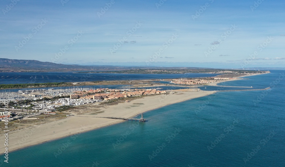 survol du littoral entre Port-Leucate et le Barcarès (Aude, France)