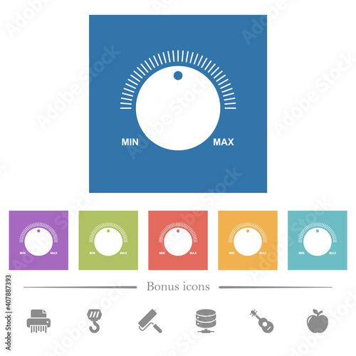 Volume control with captions flat white icons in square backgrounds
