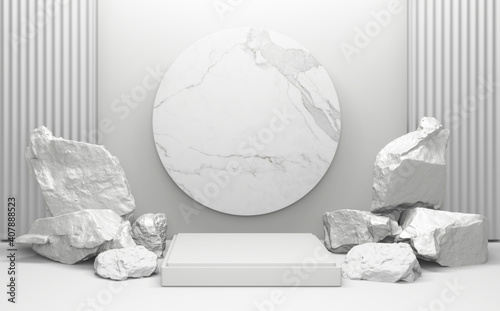 White abstract on podium geometric for Product presentation. 3D rendering
