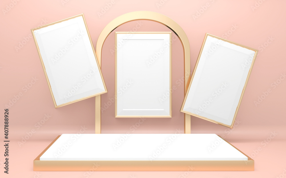 Naklejka premium Pink podium minimalist mockup for podium display. 3D rendering