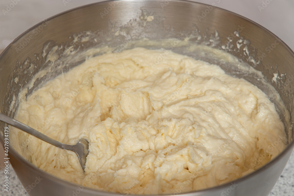 Cream for pastries in a bowl close-up. Cream for pastries in a bowl close-up.