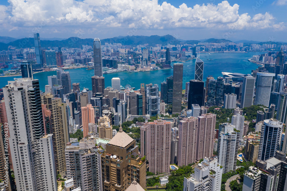 Fototapeta premium Top view of Hong Kong city