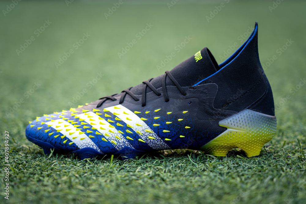 Bangkok, Thailand - January 2021 : Adidas launch the new top model football  boots "Predator Freak.1". This boots is designed for striker and playmaker  player. Global presenter is Paul Pogba. Photos | Adobe Stock