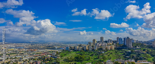 Panoramic view from Mount Carmel to cityscape in Haifa, Israel. © MZalevsky