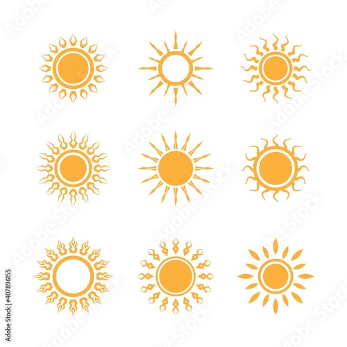 Set of sun icons logo vector in various design. Sun icon silhouette on white isolated background.