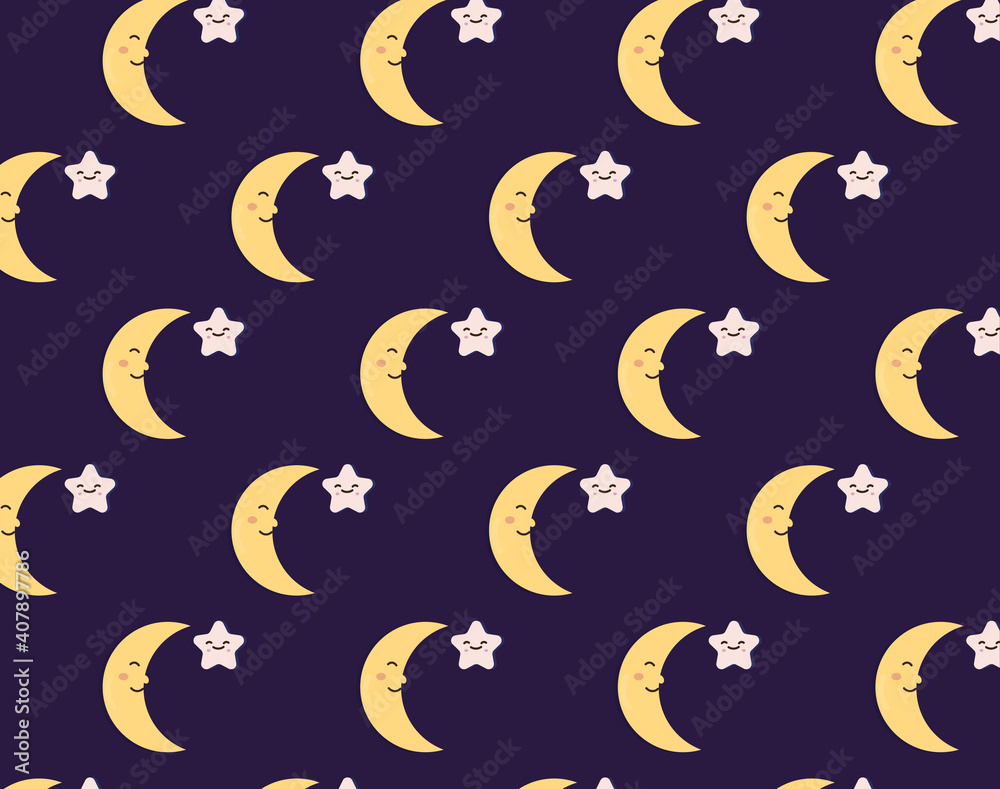 Night sky pattern with moon and stars. Cute baby background . Night sky pattern with moon and stars. Cute baby background .
