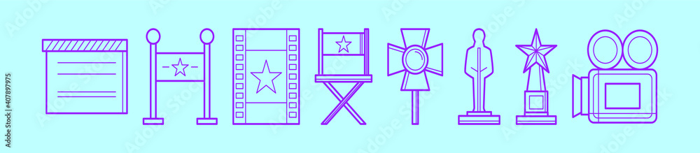 set of film cartoon icon design template with various models. vector illustration isolated on blue background set of film cartoon icon design template with various models. vector illustration isolated on blue background