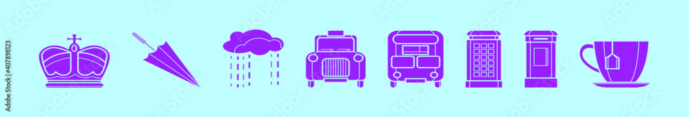 set of england cartoon icon design template with various models. vector illustration isolated on blue background set of england cartoon icon design template with various models. vector illustration isolated on blue background