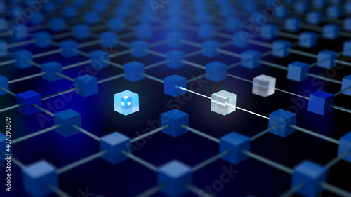 Blockchain Concept Background. Connected Blocks of the Global Decentralized Data Network. Abstract 3D Rendering.