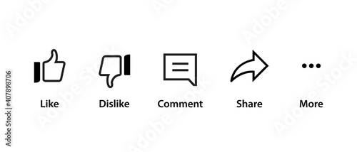 Icon Set of Channel. Like, Dislike, Comment, Share, and More