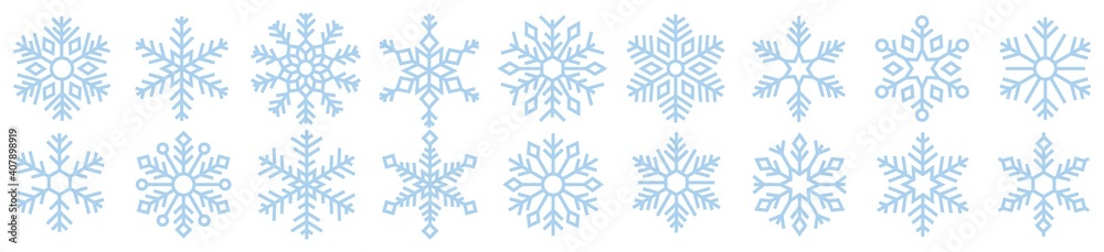 Set of blue Snowflakes icon, snowflake winter icon symbol on white background,