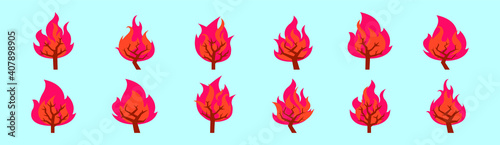 set of burning bush cartoon icon design template with various models. vector illustration isolated on blue background