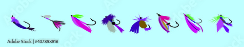set of fishing cartoon icon design template with various models. vector illustration isolated on blue background
