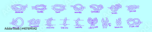 set of eagle scout knot cartoon icon design template with various models. vector illustration isolated on blue background