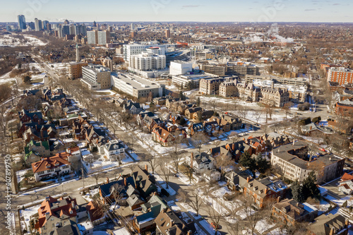 Aerial photos of Milwaukee WI from approx E Bellview Place and N Lake Drive looking south west. Taken Jan 2020. Featuring Gilman Triangle and downtown Milwaukee photo