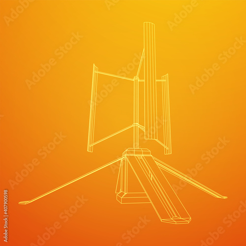 Darrieus wind turbine. Windmill generator wireframe low poly mesh. Vector illustration photo